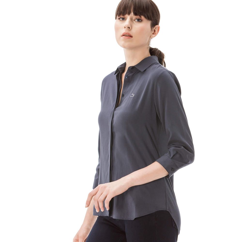Рубашка Lacoste, цвет серый, для женщин Рубашка Lacoste, цвет серый, для женщин
