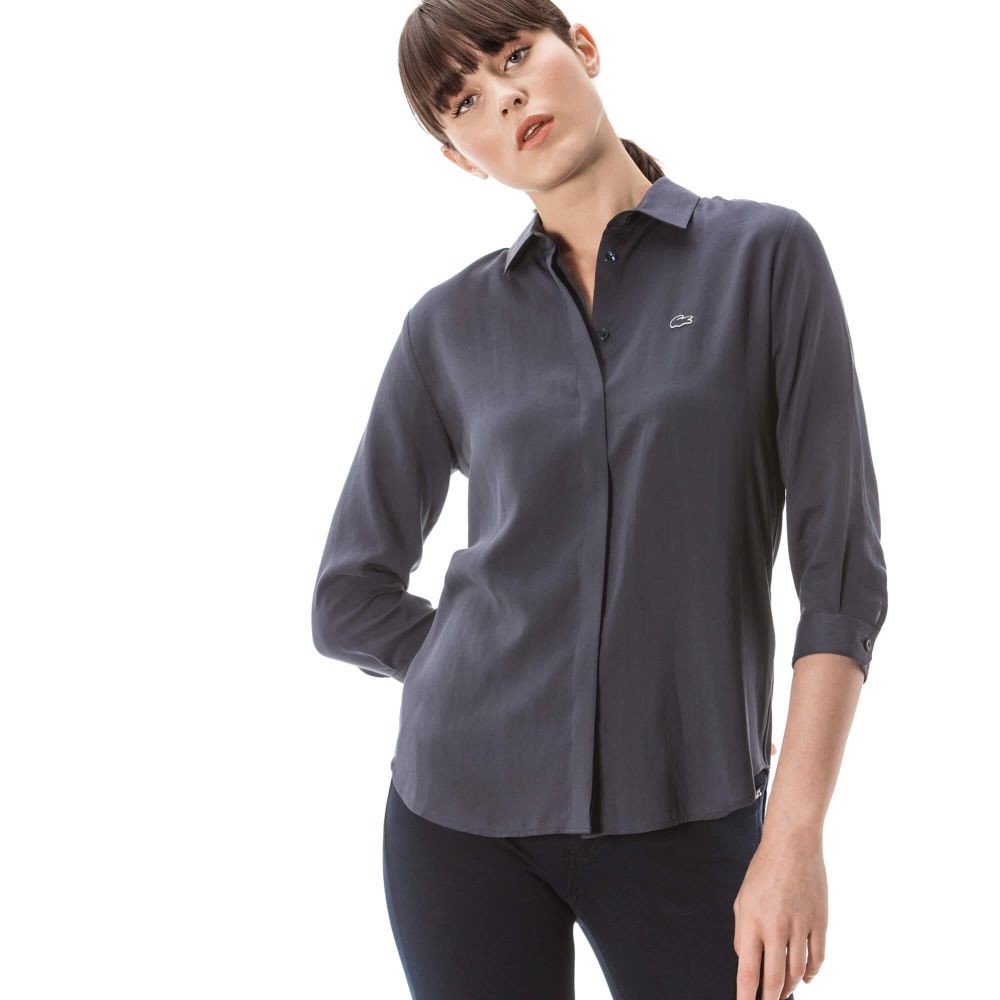 Рубашка Lacoste, цвет серый, для женщин Рубашка Lacoste, цвет серый, для женщин