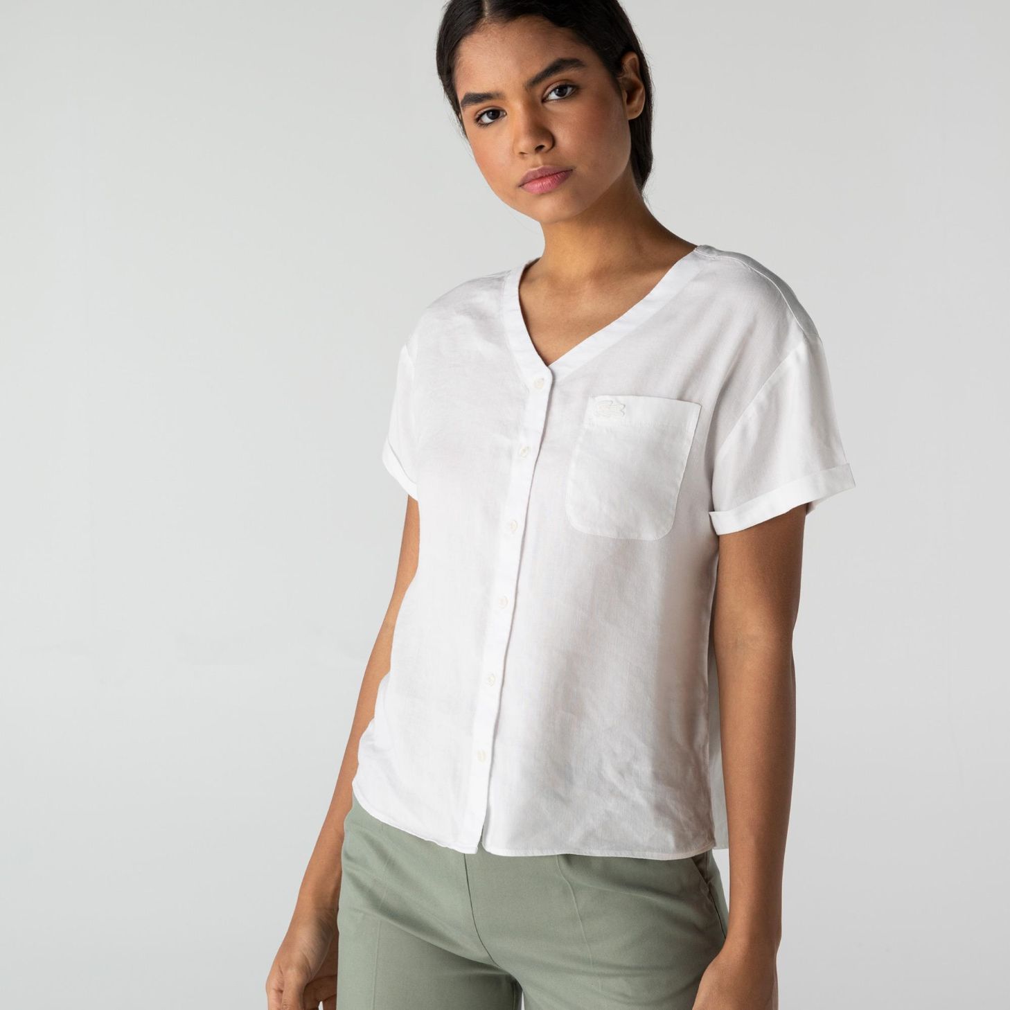 Рубашка Lacoste , цвет белый, для женщин Рубашка Lacoste , цвет белый, для женщин