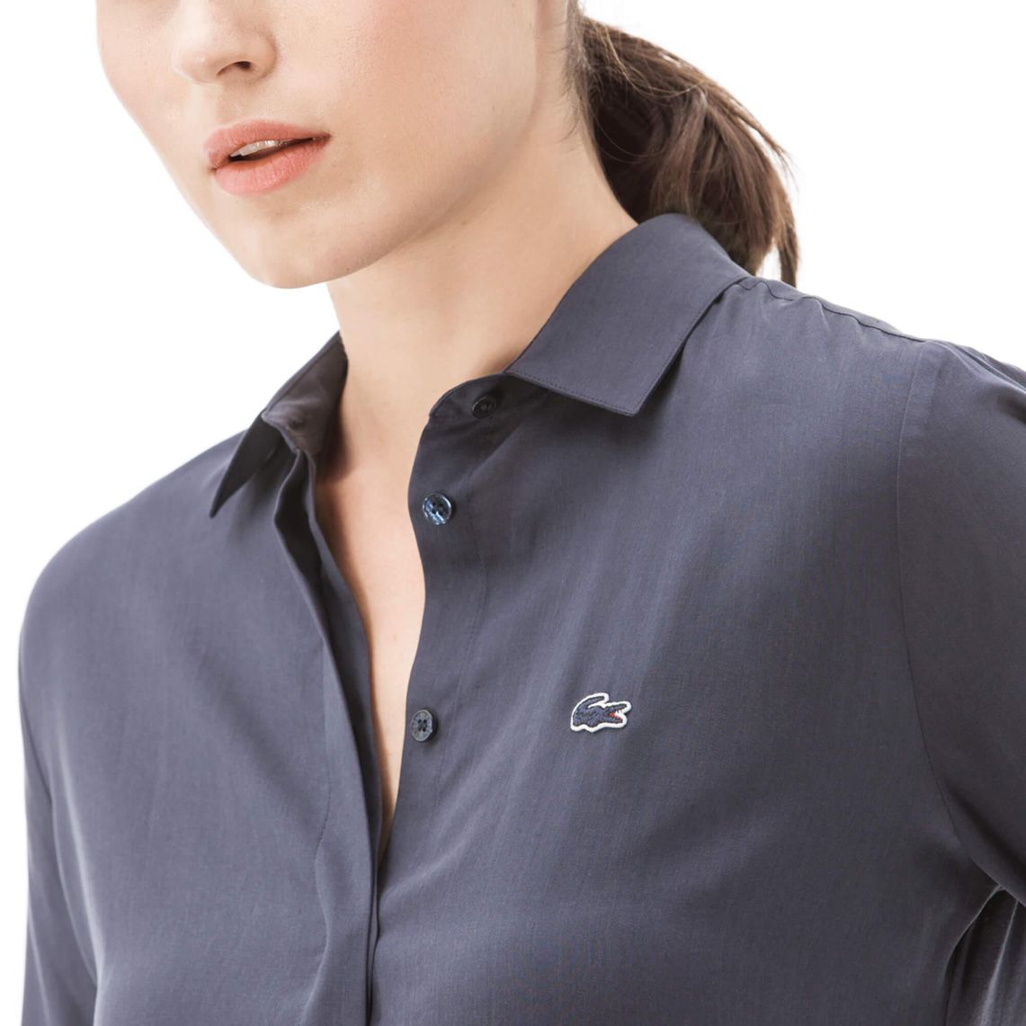 Рубашка Lacoste, цвет серый, для женщин Рубашка Lacoste, цвет серый, для женщин