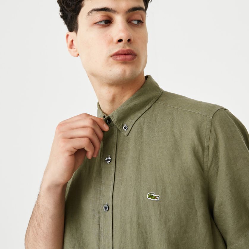 Рубашка Lacoste , цвет зеленый, для мужчин Рубашка Lacoste , цвет зеленый, для мужчин