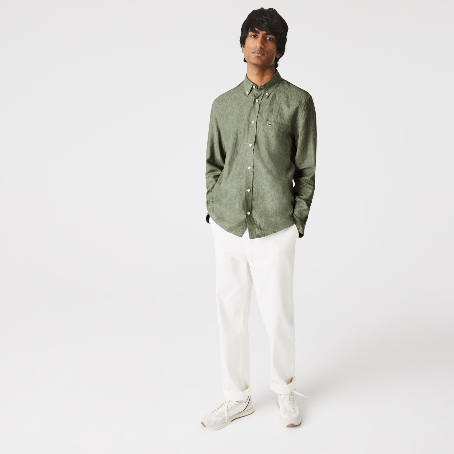 Рубашка Lacoste , цвет зеленый, для мужчин Рубашка Lacoste , цвет зеленый, для мужчин