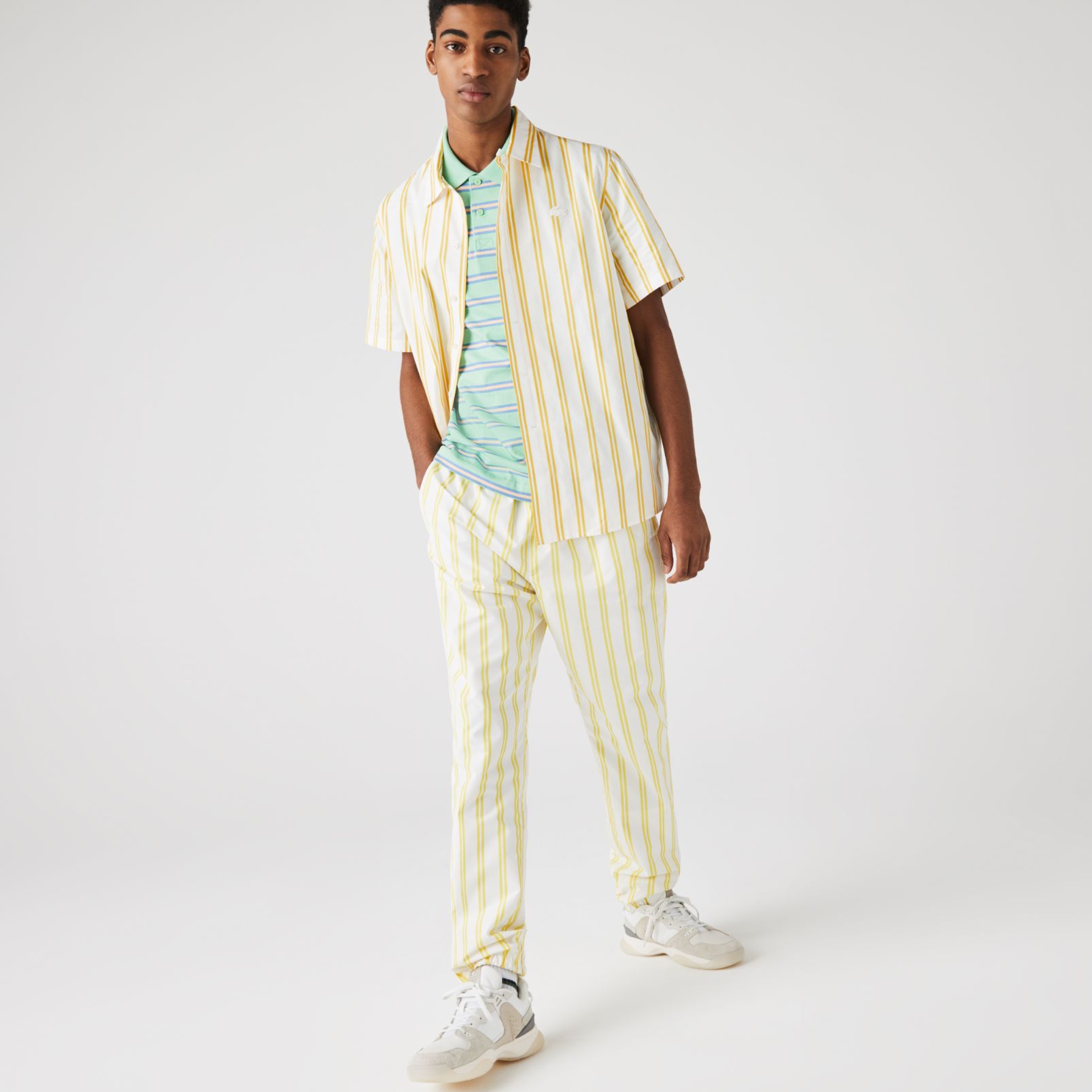 Рубашка Lacoste , цвет бежевый, для мужчин Рубашка Lacoste , цвет бежевый, для мужчин